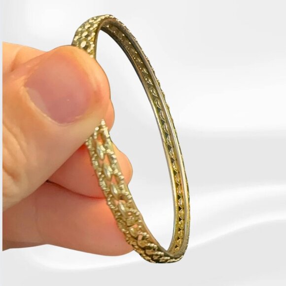 Gold-Tone Textured Bangle Bracelet | Vintage-Inspired Stackable Jewelry - Picture 4 of 6